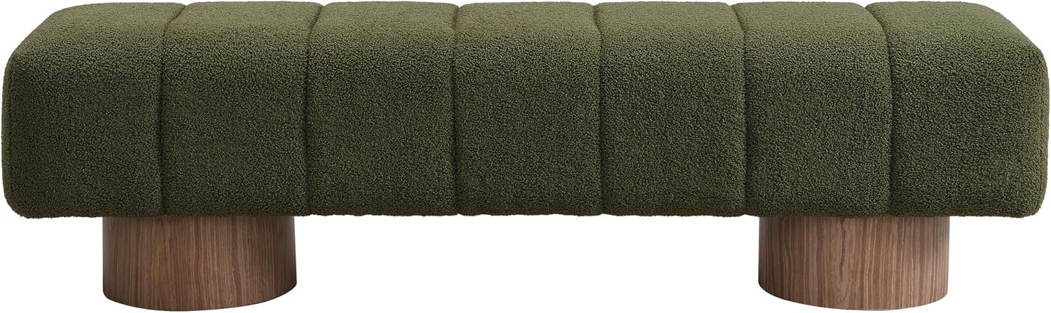 Christopher Knight Home Manila 64" Boucle Dining Bench, Upholstered Ottoman Bench, Rectangular Dining Seat, Spacious Seating, Long Footstool for Living Room Dining Room, No Assembly Needed, Green