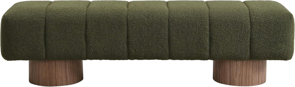 Christopher Knight Home Manila 64" Boucle Dining Bench, Upholstered Ottoman Bench, Rectangular Dining Seat, Spacious Seating, Long Footstool for Living Room Dining Room, No Assembly Needed, Green
