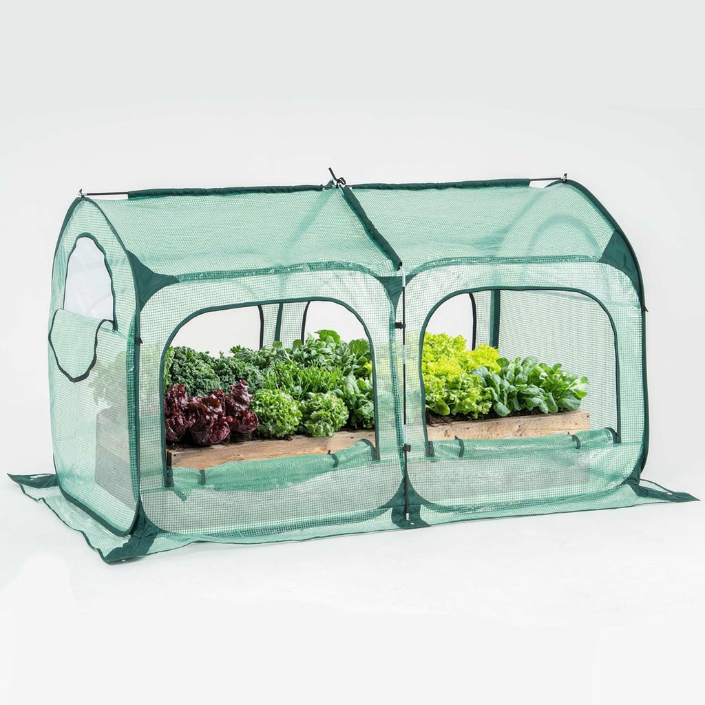 Pop up Greenhouse Tent Cover Tunnel Plant House,Large Gardening Flower Sunshine Room with Mesh Windows,Backyard PE Cover for Cold Frost Protector with Stakes and Rope Guys (Medium Size)