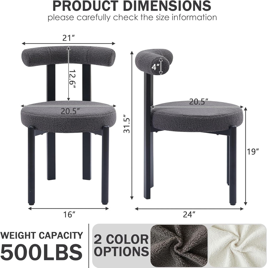 Boucle Dining Chairs Set of 4 Kitchen & Dining Room Chairs(Gray) | Mid Century Modern Upholstered Dining Chairs with Curved Backrest and Black Metal Legs