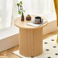 Homedot Small Round Accent Side Table with Wood Strip Base for Living Room, 19.69" Cicle End Table Engineered Wood Desktop Solid Oak Veneer Furnish, Modern Nightstand Table for Bedroom