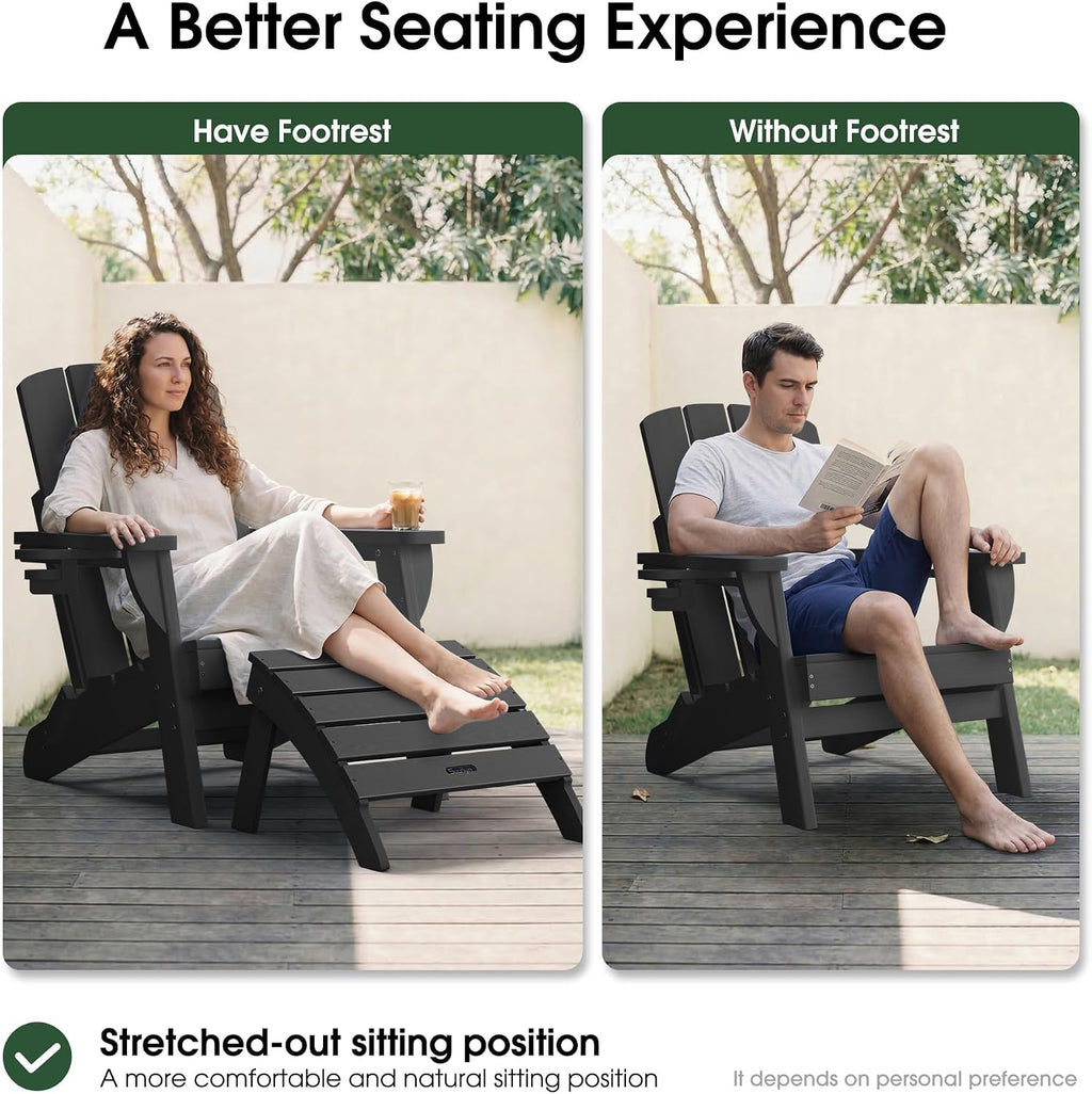 Adirondack Ottoman Footrest for Adirondack Chair, All-Weather HDPE Outdoor Foot Stool, Folding Patio Ottoman for Lawn, Garden, Deck, Backyard, Black
