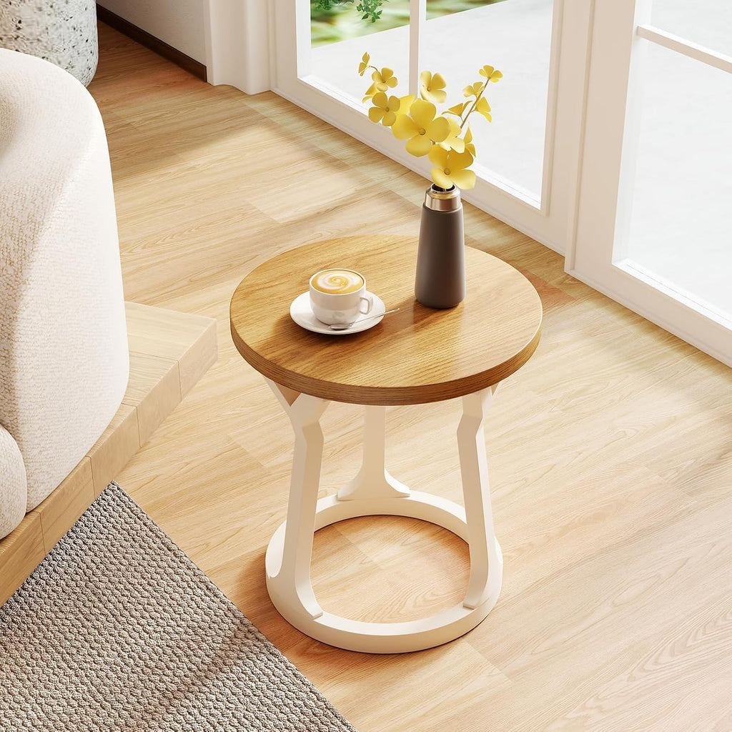 Kinfant Accent Side Table - Vintage Wood End Table Sofa Table with Bottom Shelf for Living Room, Bedroom, Office (1-Pack-White and Brown)