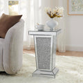 Silver Mirrored End Table with Crystal, Modern Side Accent Table, Square Small Coffee Table for Living Room, Bedroom,Office, Hallway, Entryway
