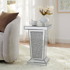 Silver Mirrored End Table with Crystal, Modern Side Accent Table, Square Small Coffee Table for Living Room, Bedroom,Office, Hallway, Entryway