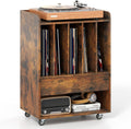 Giantex Record Player Stand, Rolling Turntable Stand with Drawer & Lockable Wheels, Record Player Table Holds Up to 150 Albums, Vinyl Record Storage for Living Room Bedroom, Rustic Brown
