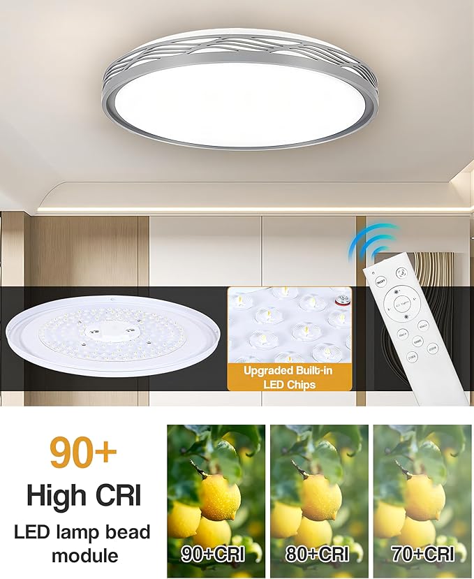 20 Inch Large LED Flush Mount Ceiling Light, 2700K-6500K Dimmable LED Ceiling Light Fixture with Remote, 70W 8900lm Round Modern Ceiling Lamp for Bedroom, Living Room, Hallway (Grey)