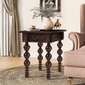 KEIKI Solid Rubber Wood Round Side End Table with Storage Drawer, Traditional Vintage Couch Sofa Bedside Table Night Stand for Living Room Bedroom, Easy Assembly, Espresso
