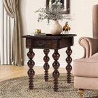 KEIKI Solid Rubber Wood Round Side End Table with Storage Drawer, Traditional Vintage Couch Sofa Bedside Table Night Stand for Living Room Bedroom, Easy Assembly, Espresso