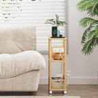 TUTOTAK Small Narrow Side Table with Charging Station, Skinny End Table for Small Spaces, Slim Nightstand with USB Ports and Outlet, Sofa Beside Table with Wheels, Natural TB01BN047