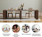 Extendable Dining Table, Transformer Extra Console Table for 1-12 People, Folding Space Saving Dining Room Table for Homes, Apartments, Walnut