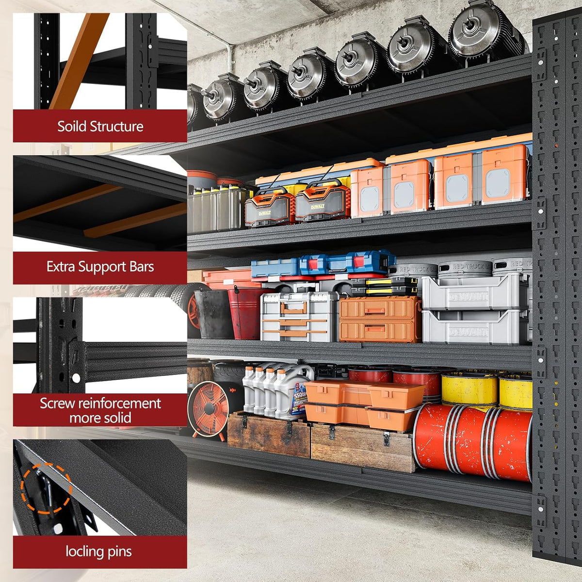 RAVIGIN 5000LBS Storage Shelves,71" W Garage Shelving Heavy Duty Metal Adjustable Garage Shelves, Shelving Units Industrial Shelving for Warehouse,71" W x 24" D x 70" H,Black