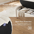 VKNOW 51" Storage Ottoman Bench, Upholstered End of Bed Bench with Smooth Hinges, Oval Large Ottoman Bench for Bedroom, Living Room and Hallway Entryway, Beige