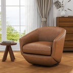 360° Swivel Barrel Accent Chair, PU Leather Upholstered Club Armchair for Living Room, Modern Round Arm Chair Single Sofa Bedroom Reading Seating (Brown)