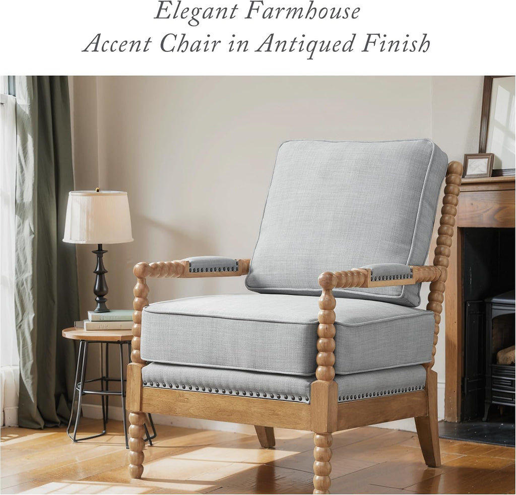 Madison Park Donohue Midcentury Modern Accent Chairs Padded Solid Wood Armrest and Frame Oakwood Finish, Upholstered Seat, Bedroom, Family or Living Room, 25.5" W x 32" D x 35.75" H, Light Blue