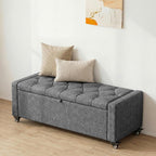 50” Ottoman Bench with Storage, Upholstered Fabric End of Bench for Bedroom, Load up to 660 lb, Fixed Base & Movable Swivel Wheels，Rectangular Tufted Entryway with Safety Hinge (Grey)