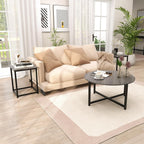 COSTWAY Coffee Table Set of 3, Wood Grain Round Coffee Table and 2 Square End Side Tables with Metal Frame, Modern 3-Piece Living Room Tables Set for Small Space, Apartment (Gray & Black)