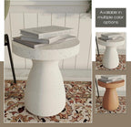 LeisureMod Wisp 16" Modern Wide Round Fiberstone Hourglass Design Side Table - Stylish Accent End Table