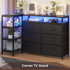 HAUOMS TV Stand for 60 Inch TV,LED Entertainment Center,Black | L Shaped Convertible Dresser with with Power Outlets & Open Shelf,6 Drawers with PU Finish,for Living Room,Bedroom