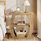 Tribesigns End Table for Living Room, 3-Tier Narrow Side Table with Storage, Farmhouse Wooden Beside Table with Geometric Frame, Tall Nightstand for Bedroom, Small Spaces, Natural Oak