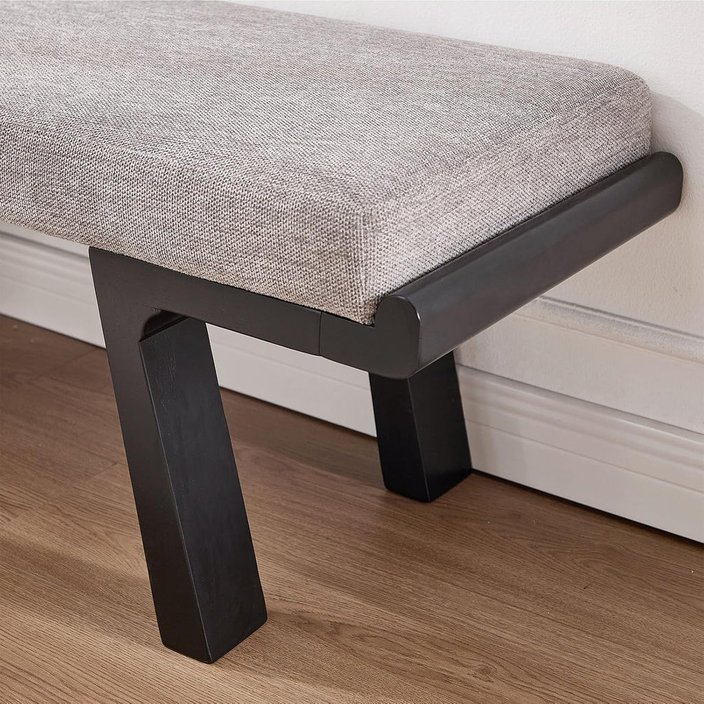 Zesthouse Solid Wood Bench for Bedroom End of Bed, Upholstered Small Entryway Bench with Cushion, 47" Grey Linen Ottoman Bench with Black Wood Legs, Modern Dining Bench Seat, for Indoor Living Room