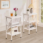 VECELO End Side Table Night Stand,X-Design with Storage Shelf for Bedroom,Living Room,White