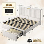 Homkdom King Bed Frame,51.3" Tall Velvet Storage Headboard,2 Drawers,Beige