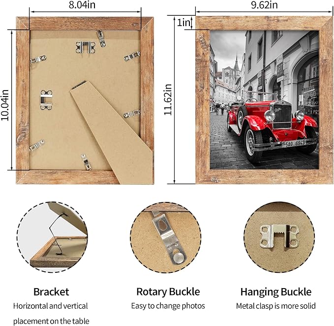 8x10 Picture Frame Set of 4, High Definition Real Glass 8 x 10 Photo Frames for Desktop Display and Wall Mounting(Distressed White+Oak+Rustic Brown+Black)