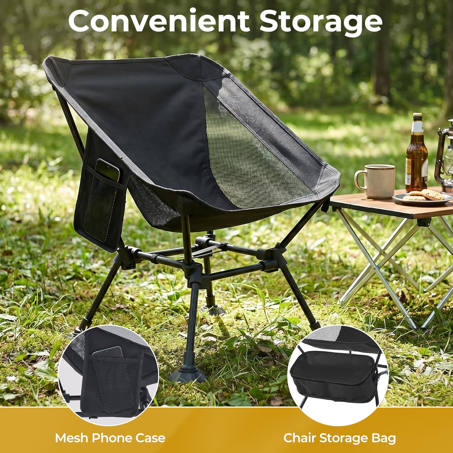 Camping Ultralight Chair,Folding Compact Chair with Anti-Sinking Large Feet and Storage Bag,Backpack Chair for Hiking,Travel,Beach