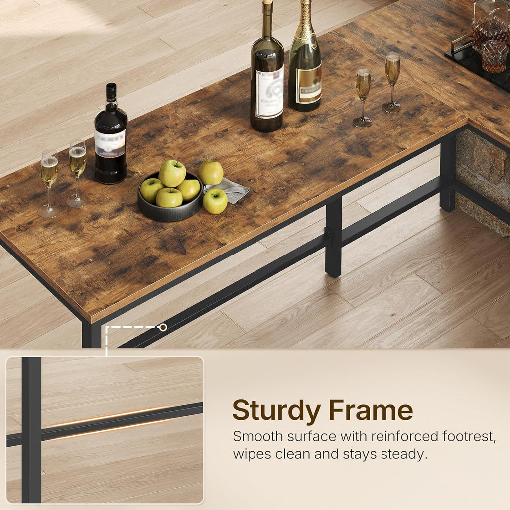 YATINEY L-Shaped Bar Table Chairs Set, 78.7" Bar Height Table and 2 Chairs, Convertible Bar Table with Stools for Kitchen, Corner, Apartment, Easy to Assemble, Rustic Brown and Black BT14BR