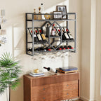 HOOBRO Wall Mounted Wine Rack with LED Light, 31.5" Wine Shelf, 3 Tier Wine Bottle Display Shelf with Glass Holder, Hanging Bar Liquor Storage Rack, for Kitchen, Bar, Black BB73DBJ01