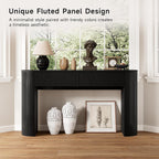 Console Table with Storage Drawers, 55 Inch Fluted Entryway Tables, Mid-Century Sofa Table Behind Couch, Wood Thin Hallway Tables, Modern Foyer Table for Living Room, Hallway, Accent Home Decor Black