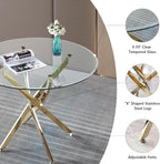 36" Glass Dining Table for 2-4, Modern Dining Room Table with 0.39" Tempered Glass Top and Cross X-Shaped Gold Stainless Steel Base, Round Kitchen Dinner Table for Dining Room