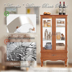 52" Lighted Accent Curio Cabinet, 3-Tier Antique Storage Cabinet with Tempered Glass Adjustable Shelves & Drawer, Acrylic Pane, Light Blub Included, China Display Case for Living Room (Dark Oak)
