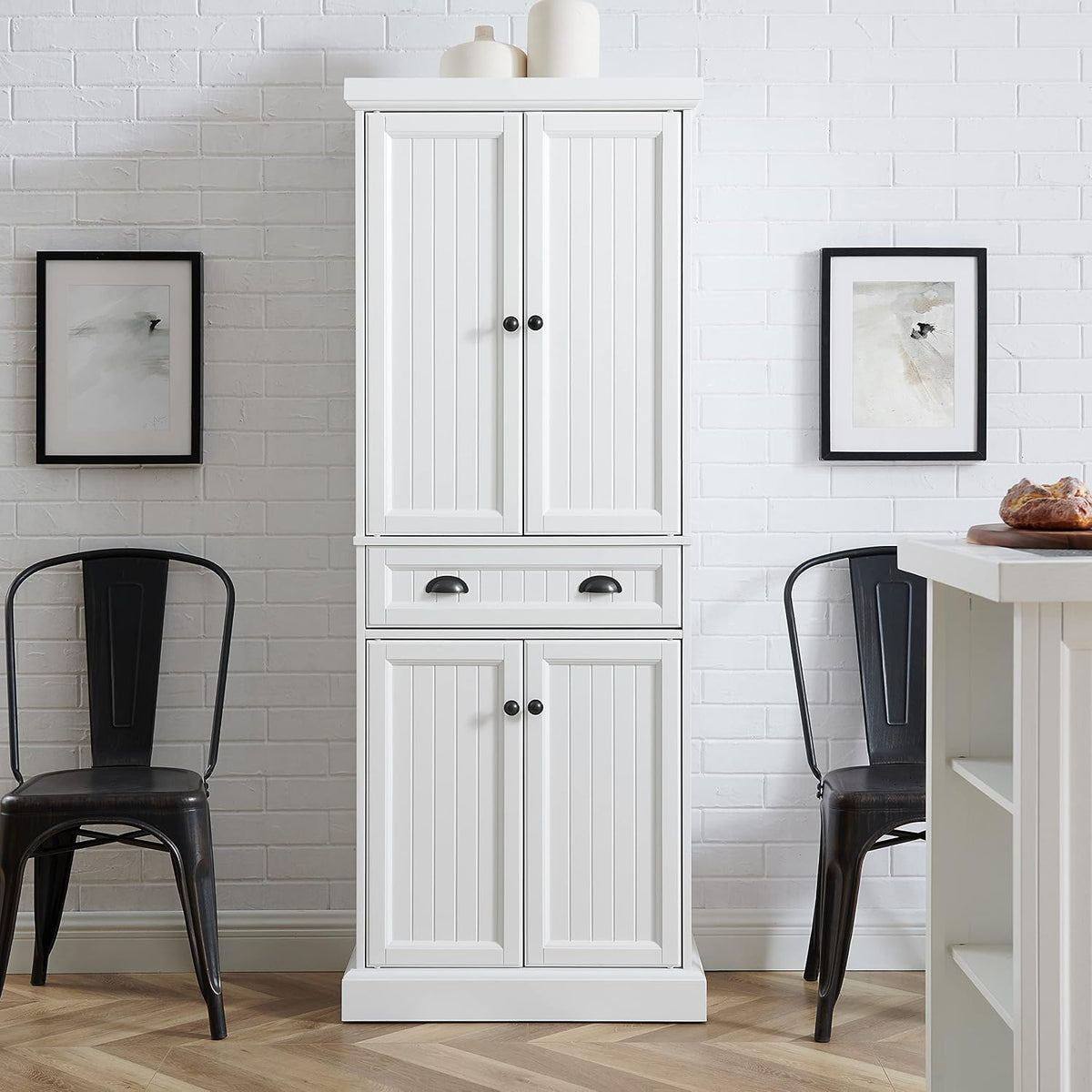 Crosley Furniture Shoreline Coastal Pantry Storage Cabinet with Shelves, Kitchen, Dining, or Laundry Room, White