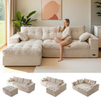 MAXYOYO Couch, 96-Inch L-Shaped Cloud Couch with Ottoman | Beige Layered Cushioning and Flexible Modules Create an Upholstered Sofa in a Box with No Assembly for Spacious Living Rooms.