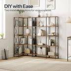 HOOBRO Corner Bookshelf, 5-Tier L-Shaped Bookcase, Industrial Open Display Shelf Tall Storage Organizer, Vertical Storage Rack, for Living Room, Home Office, Rustic Brown and Black BF60SJ01