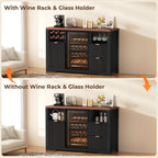 Coffee Bar Cabinet with Mini Fridge Space, 53"Wine Cabinets with Storage | Wood Fluted Liquor Cabinet with Storage Drawer, Wine Rack,Glass Holder for Home, living Room,20"D x 53"W x 39.4"H-Black