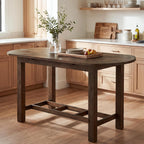 63" Solid Wood Kitchen Island, Island Table with Oval Tabletop | Farmhouse Wooden Stationary Island Table for Kitchen, Living Room, Dining Room, Easy Assembly, 39.37" Height, Vintage Brown