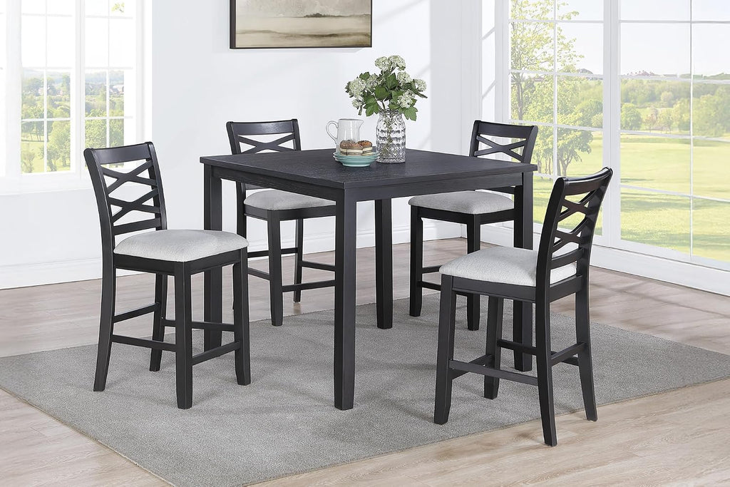 5-Piece Counter Height Table Set with Charcoal, MDF, Rubber Wood | Charcoal finish with modern design for contemporary and transitional interiors