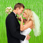 Grass Green Foil Fringe Curtain Backdrop, 2Pack Metallic Tinsel Fringe Curtain Streamers Photo Backdrop for St Patricks Day Football Decorations, Birthday Christmas Tropical Party Decor Door Streamers