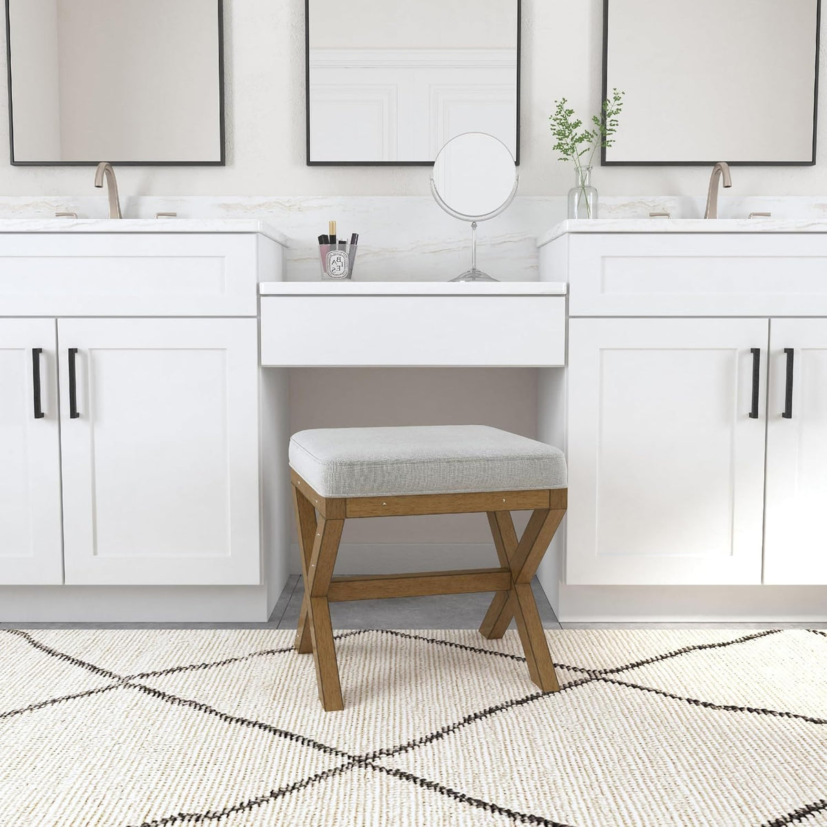 Hillsdale Somerset Backless Wood Vanity Stool for Makeup Room or Bathroom, Dark Driftwood