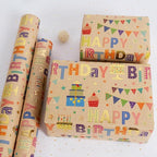 Aimyoo Colorful Birthday Wrapping Paper Roll - 17 Inch X 16.4 Feet - Gold Foil Happy Birthday Lettering, Cupcake & Flags Design Gift Wrap for Kids, Baby Showers