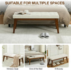 WUTUTUEE 43.5'' Linen Bedroom Bench, Upholstered End of Bed Bench with Tufted Button, Padded Vintage Dining Bench, Entryway Bench with Solid Wood Legs, Kitchen, Living Room, Hallway, Beige Tufted
