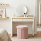 Relaxdays Velvet Stool with Storage Space Padded Foldable H 38 x D 38 cm Round Side Stool Pink