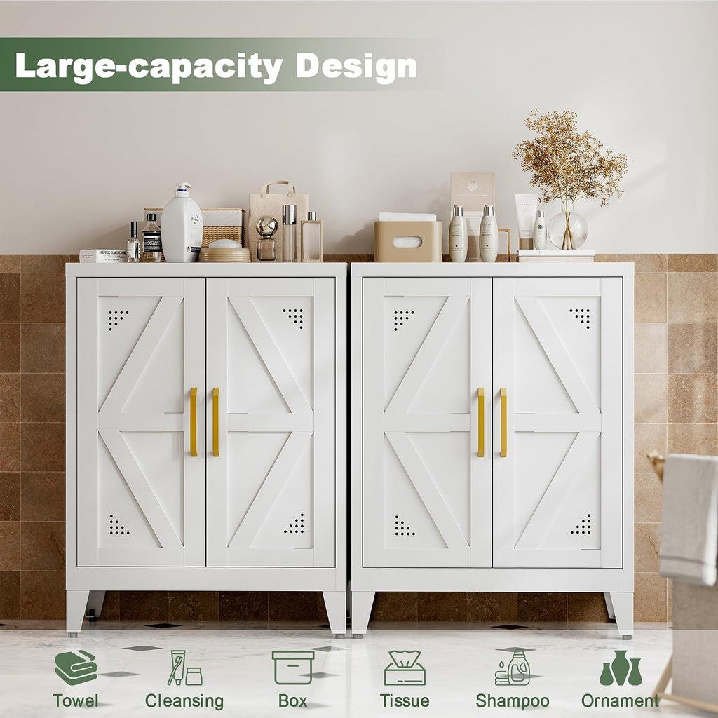 32" Metal Bathroom Storage Cabinet,Floor Storage Cabinet with 2 Doors and 2 Adjustable Shelves,Freestanding Sideboard for Small Spaces, Hallway, Dining Room,White