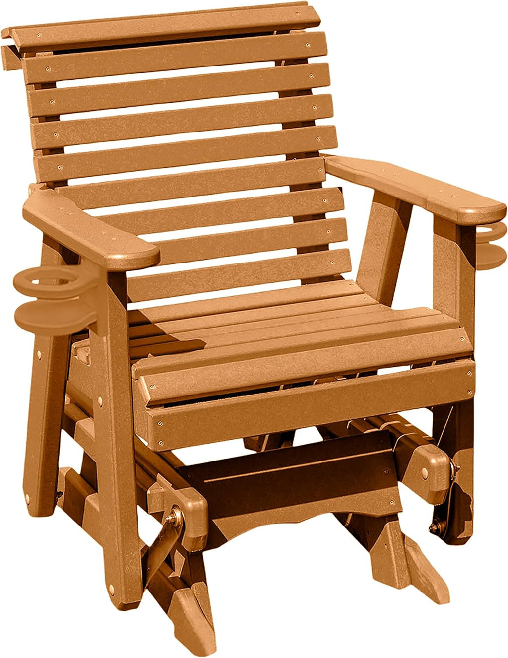 Amish Craftsmanship Made in USA 2FT Heavy Duty Poly Lumber Wood Porch Glider Premium Colors HDPE with No wood fibers Lancaster Series Rollback design 500 lbs Limit With Cupholders Solid-Cedar