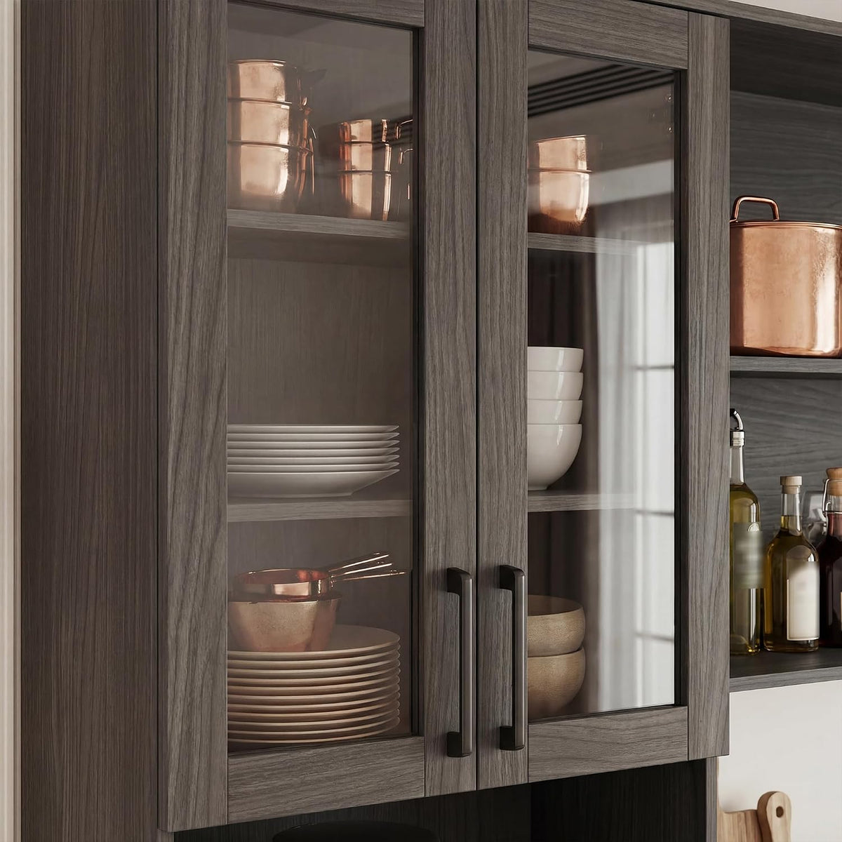 Timechee 82.7" Tall Kitchen Pantry Storage Cabinet, Large Free Standing Food Storage Hutch with Doors and Shelves, Modern Cupboard Coffee Bar with Drawers for Dining Room, Gray