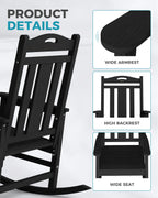 Ciokea Oversized Outdoor Rocking Chair, 380lbs Heavy-Duty Large Patio Rocker, Weather Resistant & Anti-Fade Porch Chair, High Back Cozy Rocking Chair for Outside, Fire Pit, Deck, Garden, Black
