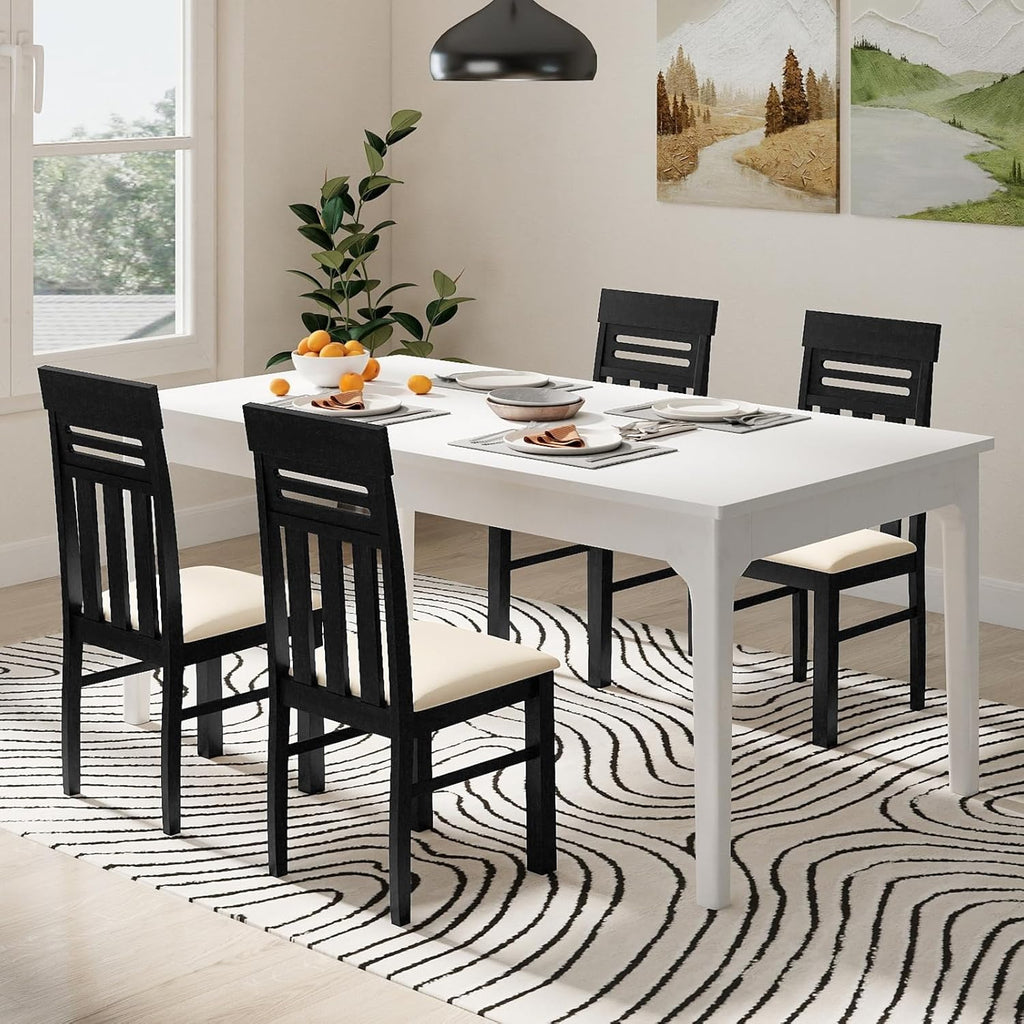 Giantex Wooden Dining Chairs Set of 2, High Back Black Dining Room Chairs with Padded Seat & Rubber Wood Frame, PU Leather Farmhouse Side Chairs for Kitchen Living Room